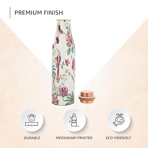 Amazon Brand - Solimo Copper Meenakari Printed Bottle, 950 ml, White