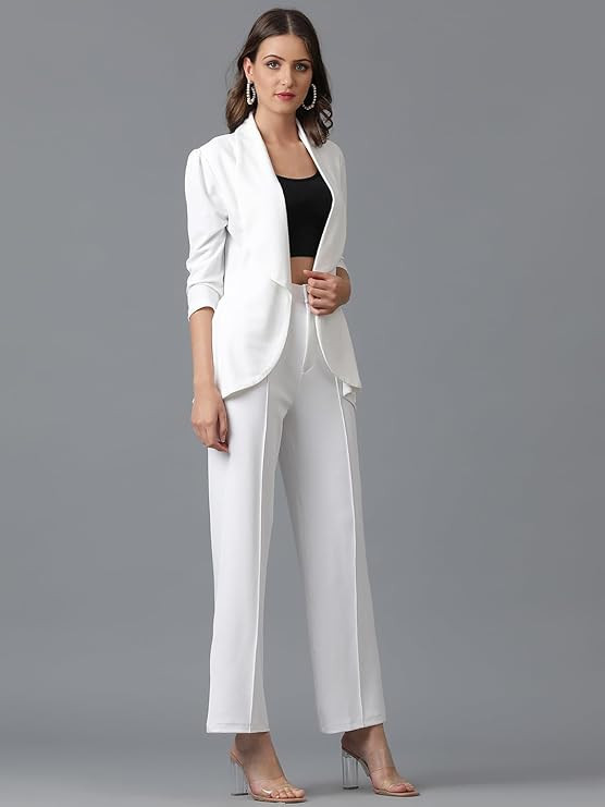 KOTTY Women's Solid Relaxed Fit 3/4 Sleeve Co-ord Blazer and Trouser Set.