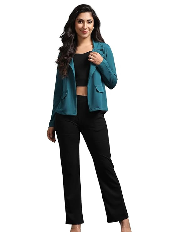 Leriya Fashion Women's Solid Relaxed Fit Full Sleeve Co-ord Blazer and Trouser Set