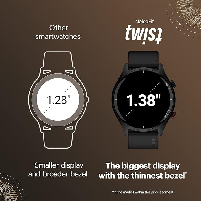Noise Twist Round dial Smart Watch with Bluetooth Calling, 1.38" TFT Display, up-to 7 Days Battery, 100+ Watch Faces, IP68, Heart Rate Monitor, Sleep Tracking (Jet Black)