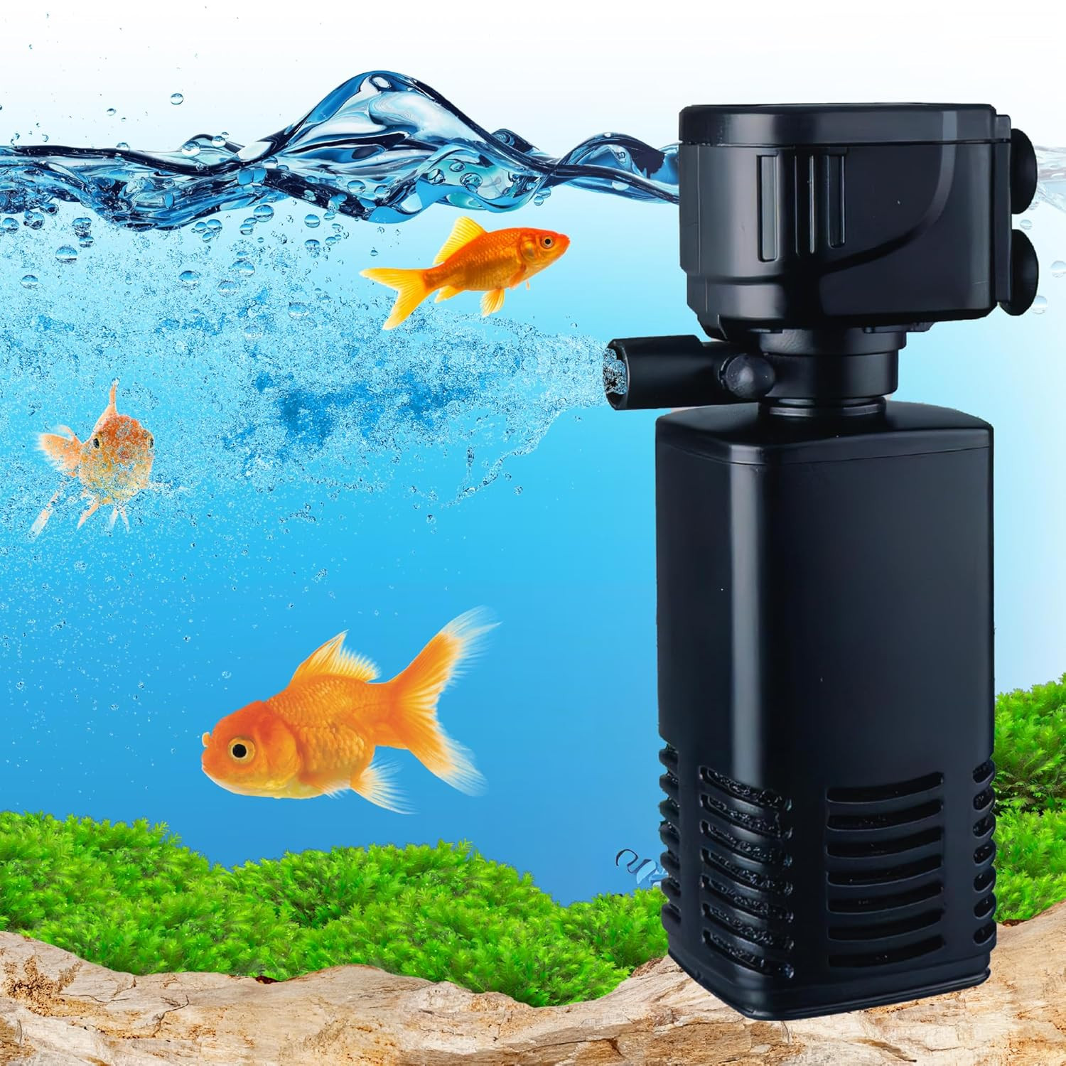 Buraq Pets Aquarium Filter, 4 in 1 High Power Oxygen Filteration System, Low Power Consumption Submersible & Efficient Fish Tank Filter for Crystal Clear Water, Aquarium Filters for Fish Tank