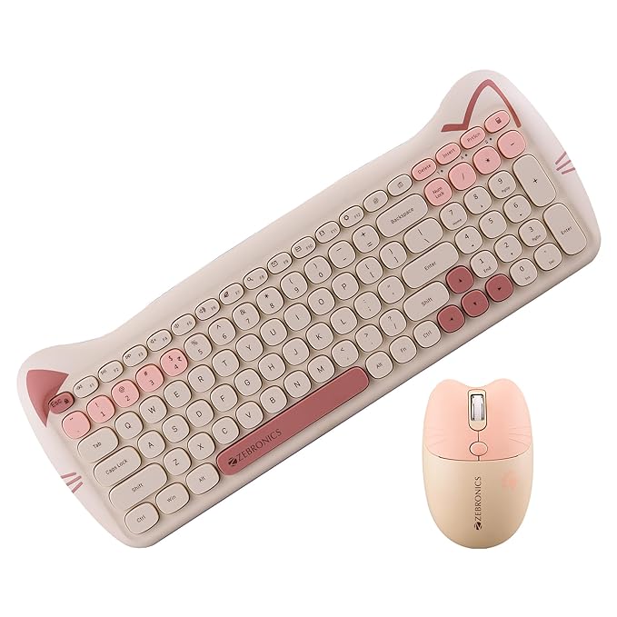 ZEBRONICS Newly launched Companion 303 2.4GHz CAT Design Wireless Keyboard & Mouse Combo with 800/1400/1600 DPI, 13 Multimedia Keys, UV Coated keycaps, Rated for 8 Million Cycles (Yellow)
