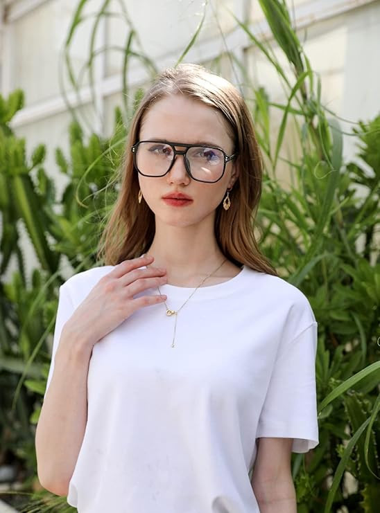 Karsaer Blue Light Blocking Glasses Fake Nerd Clear Square Computer Lightweight Pilot Glasses Frame Oversized E1062