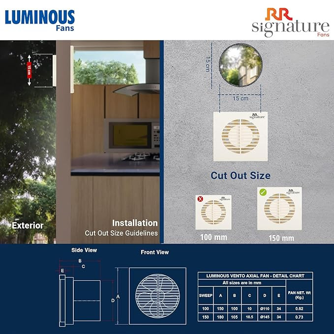 RR Signature Vento Axial 150 MM Exhaust Fan for Bathroom, Kitchen, and Office, Noiseless, Guard, and Anti-Rust Body (White), 3 Year Warranty by RR