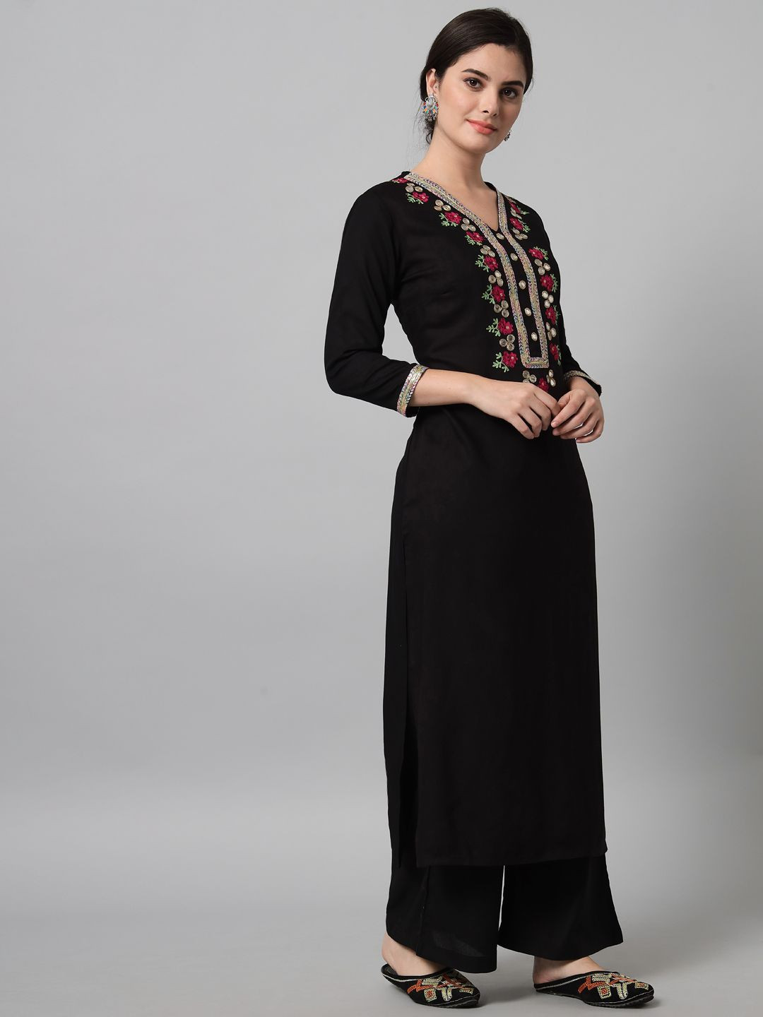 Embroidered black kurta palazzo set