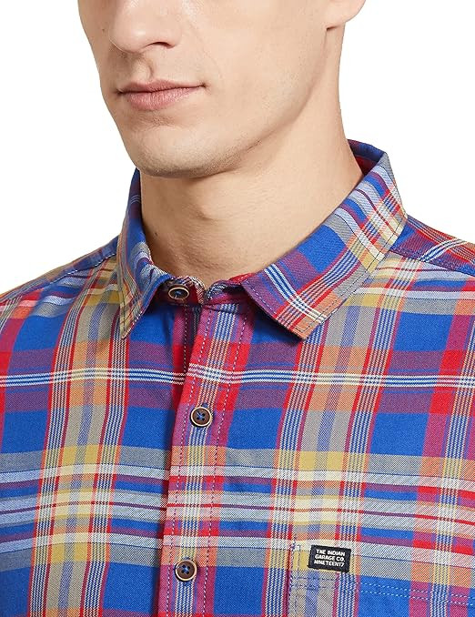 IndoPrimo Men's Regular Fit Self Design Spread Collar Casual Half Sleeve Shirt - Pop