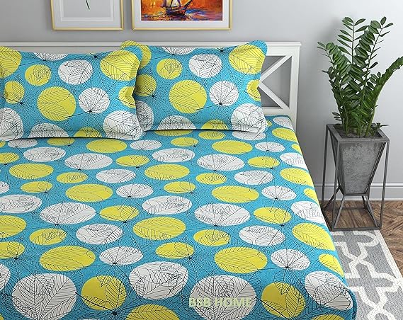 100% Cotton Double Bedsheet with 2 Pillow Covers, Blue