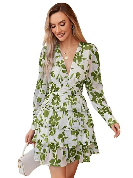 Leriya Fashion Women Above The Knee Dress,One Piece Floral Printes Long Sleeve,Summer Drass,Dresses for Every Occation,Western Beach,Festive & Casual Wear (Westarn,Printed,Every Day)