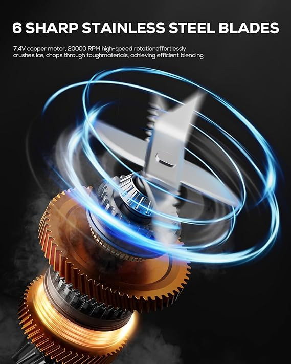 Popbabies Portable blender for smoothie and juices, 6 Sharp Blade Ice Crushing, blender smoothie juice, Pulse Mode Feature, 4000mAh, USB-C Waterproof Charging Port, Food Grade Jar, 450ML (Red)