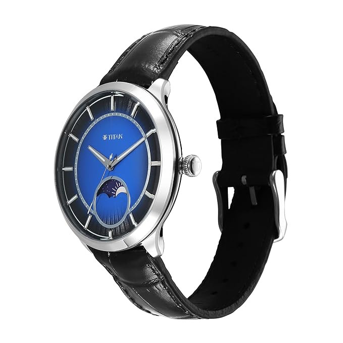 Titan analouge Luna Sun Moon Sub-Dial in Cobalt Blue - Stellar Edition,Black for Men