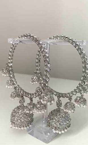 Beautiful Jhumki design silver plated White Stone Bangles