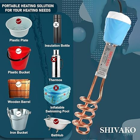 Nova Water Heater 2000W Shock Proof Immersion Rod with Rapid Heating Coil Technology | Copper & Nickel Plated with Extra Long Wire | ISI Certified 1 Year Replacement Warranty