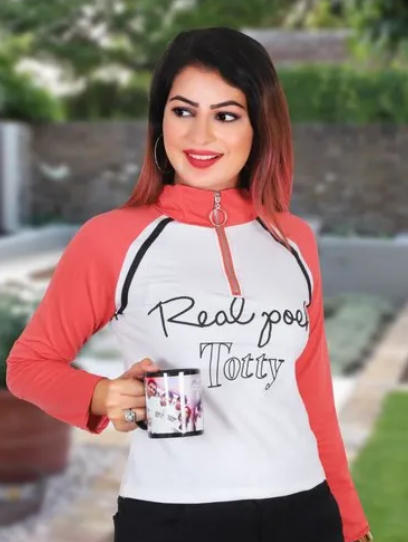 Party Wear Full Sleeves Printed T-Shirt for Ladies