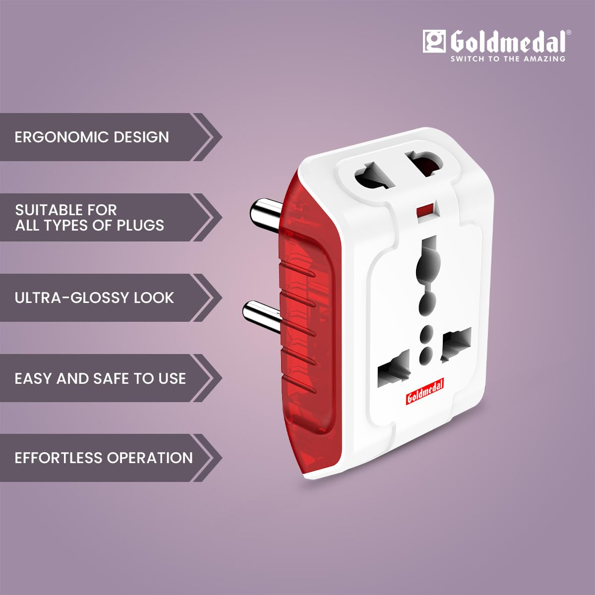 Goldmedal Spice 3-Pin 240V Universal Travel Adaptor with LED Indicator (White) - Pack of 1, Compatible with Worldwide Plugs