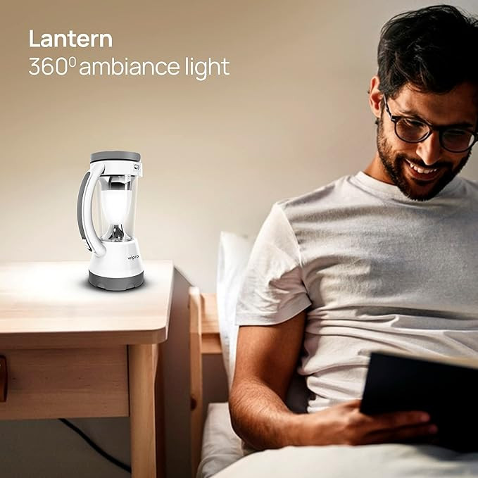Wipro Cyrus Multi-Functional Rechargeable LED Torch with Emergency Lantern| 360 Degree Ambient Light| 1500 mAH Li-Ion Battery | White, Pack 1.