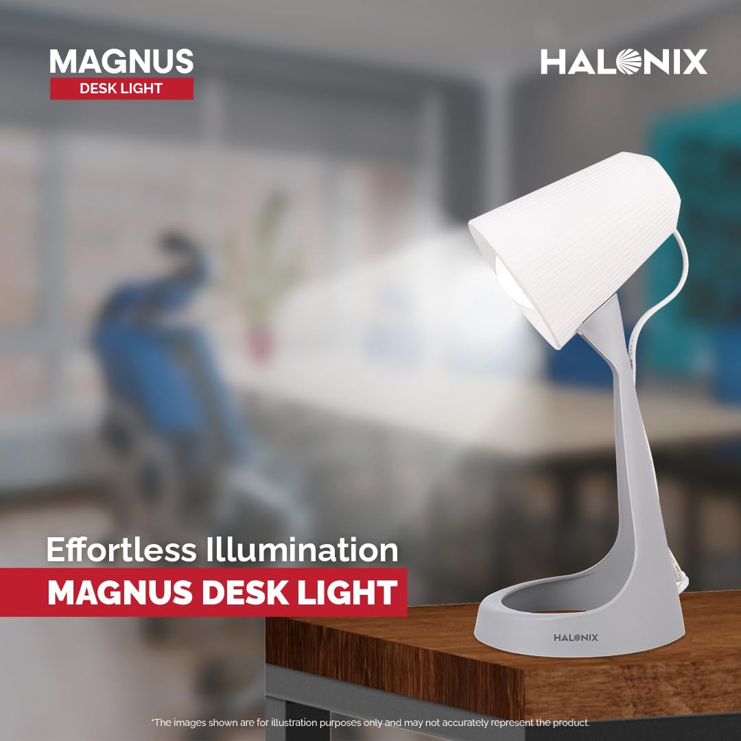 Halonix Polycarbonate Magnus Desk Light | with 4.9W Led Bulb | B22 Holder | Light Weight | Easy to Use Study Lamp | Designer Study Light |,Beige