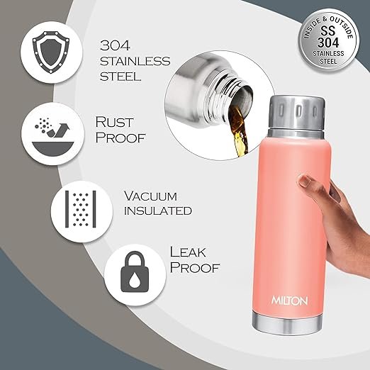 Milton Starlit 320Bottle Thermosteel Insulated Water Bottle, 320 ml, Pink| Hot and Cold | Leak Proof | Office Bottle | Sports | Home | Kitchen | Hiking | Treking | Travel | Easy to Carry | Rust Proof