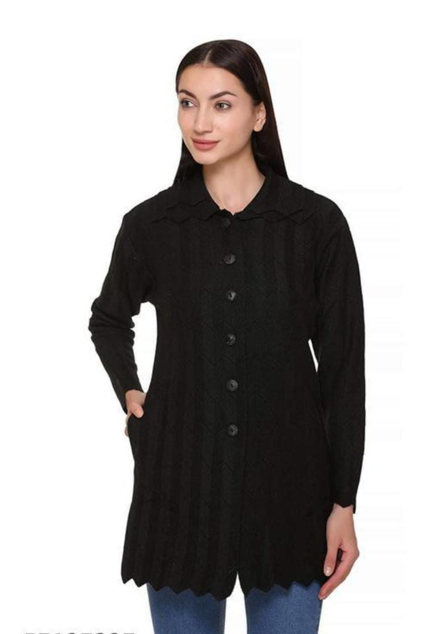 Women Self Design Collared Neck Beige Sweater