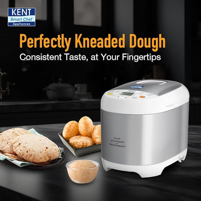 Kent Atta and Bread Maker for Home, Fully Automatic With 19 Pre-set Menu, 550w 16010 (Steel Grey)