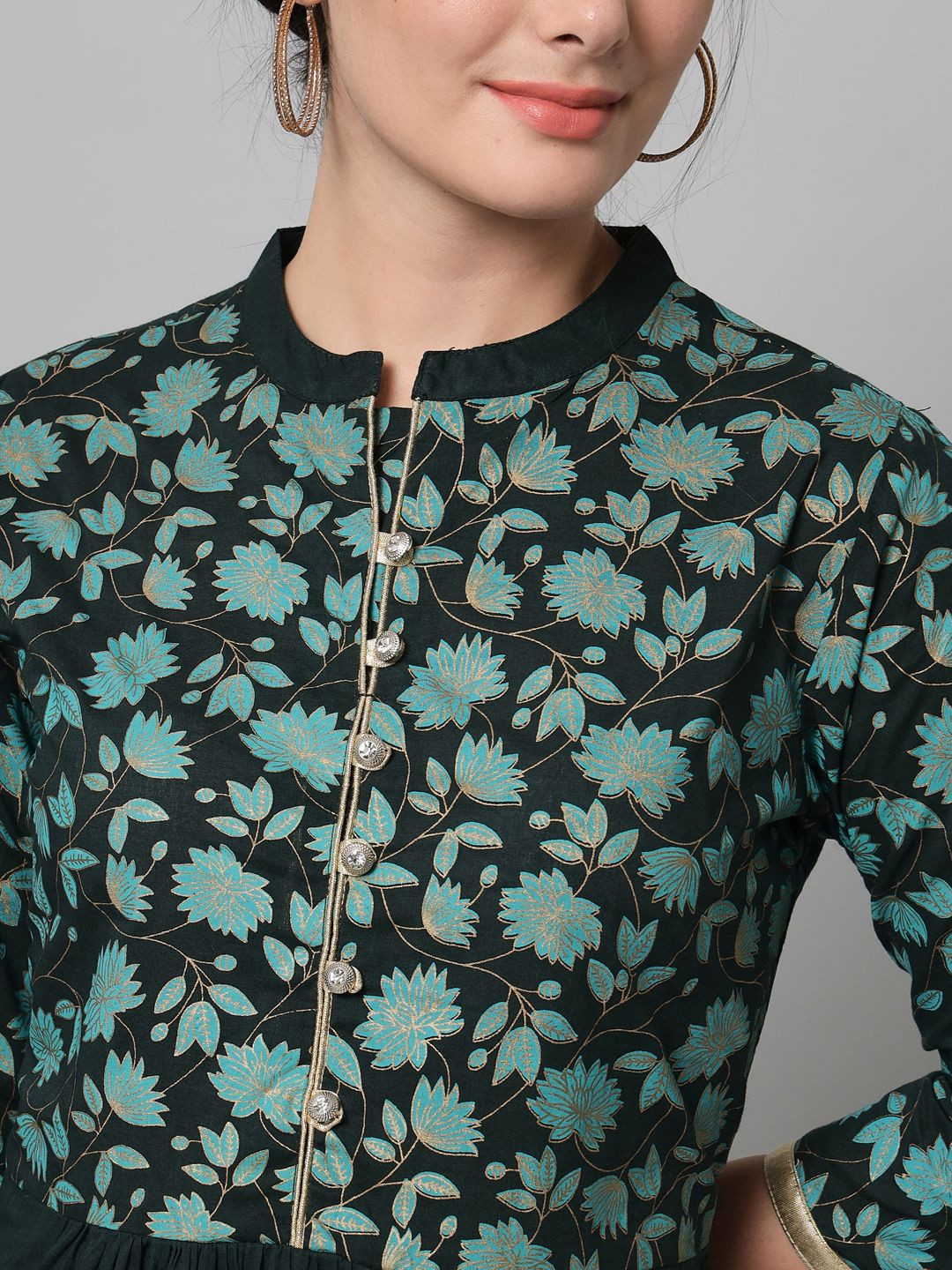 Bottle green hand block printed kurta palazzo set with dupatta