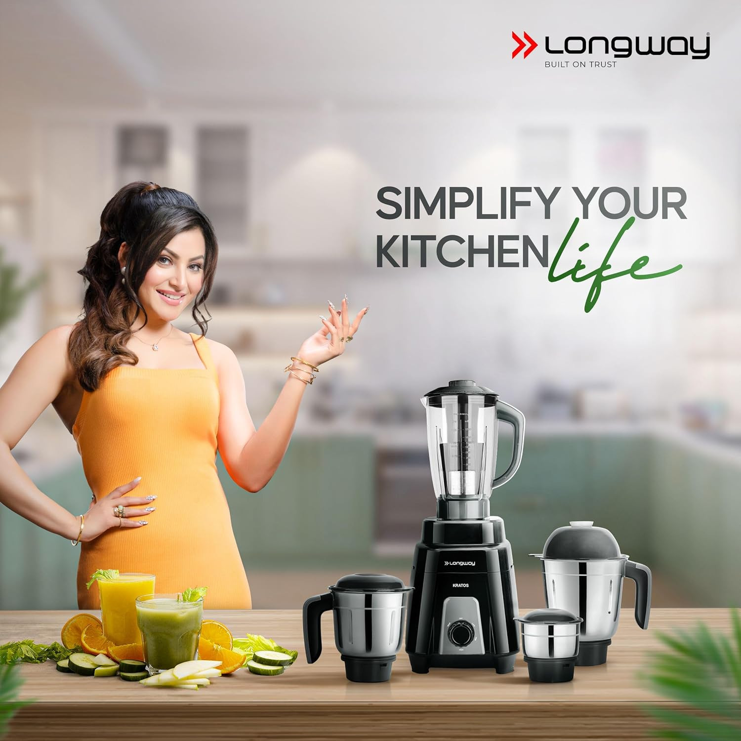Longway Orion 900 Mixer Grinder with 4 Unbreakable Jars (Powerful Motor) with 1 Year warranty - Black & Silver