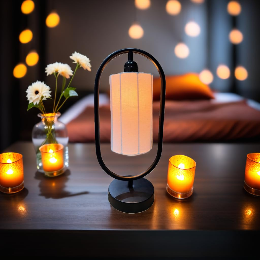 TARUN'S HOME DECOR Table Lamp Or Bedside Table Lamp with Shade for Bedroom/Living Room/Guest Room/Hotels/Restaurant(Pack of One,Oval,Black,with Bulb)
