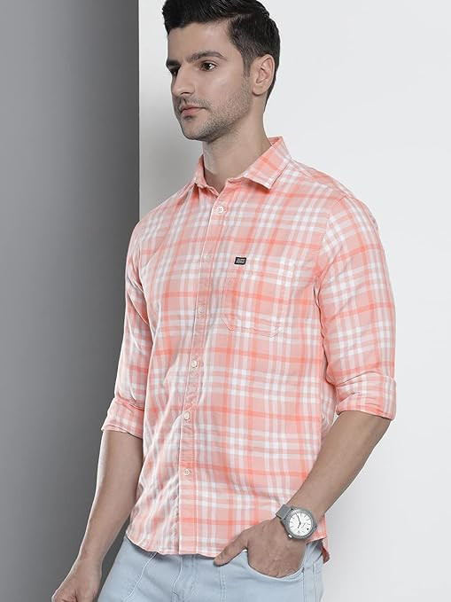 IndoPrimo Men's Regular Fit Self Design Spread Collar Casual Half Sleeve Shirt - Pop