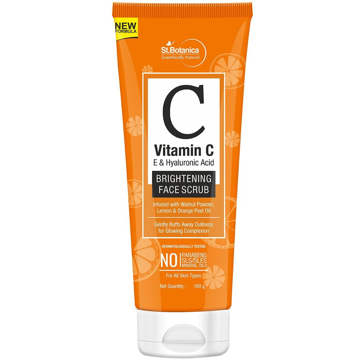 ST. BOTANICA – VITAMIN C, E & HYALURONIC ACID BRIGHTENING FACE SCRUB (100 GMS)