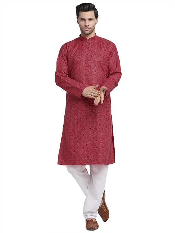 KRAFT INDIA Men Cotton Floral Printed Kurta Pyjama Set