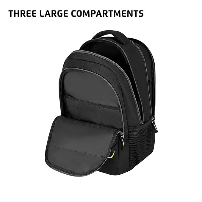 Safari Omega spacious/large laptop backpack with Raincover, college bag, travel bag for men and women, Black, 30 Litre