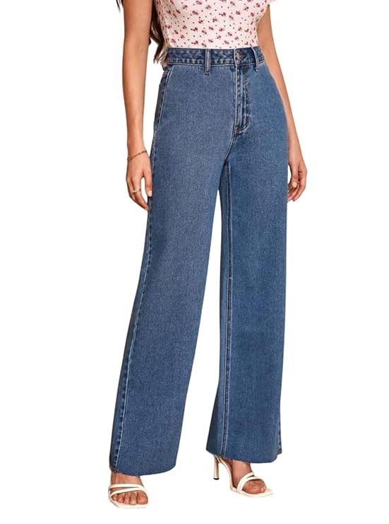 Arya-Art Women's & Girl's High-Waisted Jeans | Vintage Style Straight-Leg | Wide-Leg Casual Denim Pants | Loose Fit High-Rise | Bell Bottom Jeans for Women