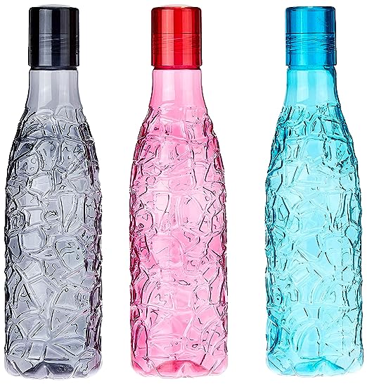 Amazon Brand - Solimo Textured Plastic Water Bottles, Set Of 3, Multicolour, 1L Each, 1 liter