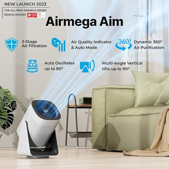 Coway AirMega Aim Professional Air Purifier for Home, New Launch, Coverage Area of 355 Sq Ft, Longest Filter Life 8500 Hrs,Traps 99.99% Virus & PM 0.1 Particles, Manufacturer Warranty of 7 Years White