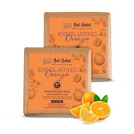 Nat Habit Cold Processed Soothing Sandalwood Butter Bath Soap For Natural Exfoliation, Skin Brightening, Scar Reduction & Tan Removal (Pack of 2 x 125gm)