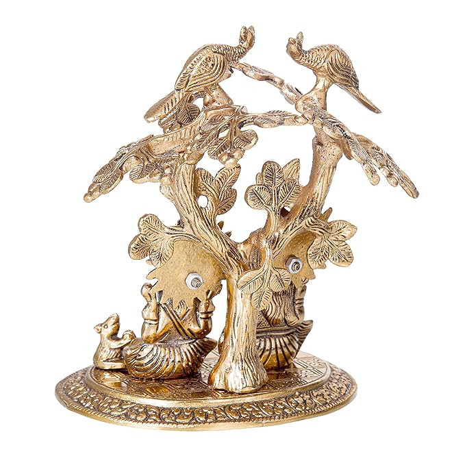 INTERNATIONAL GIFT® Copper Plated Laxmi Ganesh Tree God Idol Statue Oxidized Finish with 6 Piece Jyot with Beautiful Velvet Box Packing and with Carry Bag (20H x 16W x 14L Centimeters)