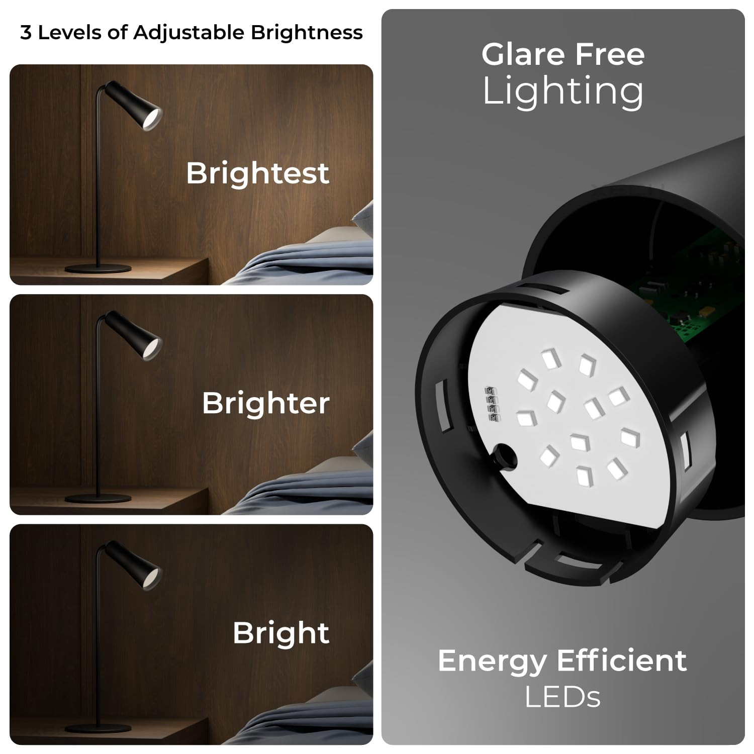 Xech Table Lamp for Study LED Light Desk Lamps for Students Rechargeable Reading Light with Neodymium Magnets & Adjustable Brightness USB C Charging (Magneto Lite) (Black)