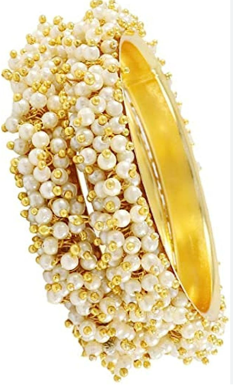 New Beautiful silver polish moti studded Bangles 4pis set