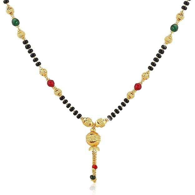 Yellow Chimes Mangalsutra for Women Gold Plated Black Beads Mangal sutra Pendant Necklace for Women and Girls.