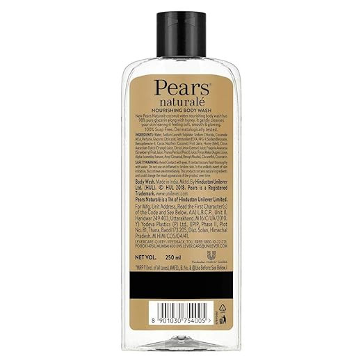 Pears Naturale Nourishing Coconut Water Body Wash 250 ml, 100% Natural Ingredients, Liquid Shower Gel with Honey for Glowing Skin - Paraben Free