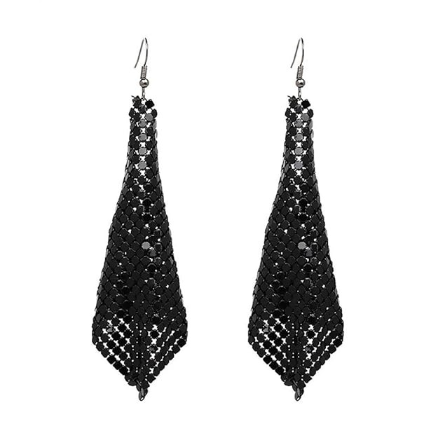 Yellow Chimes Earrings for Women and Girls | Fashion Black Color Long Dangler Earring | Metallic Mesh Grid Sequins Tassel Long Drop Earrings | Western Long Danglers Earrings | Birthday Gift for girls 