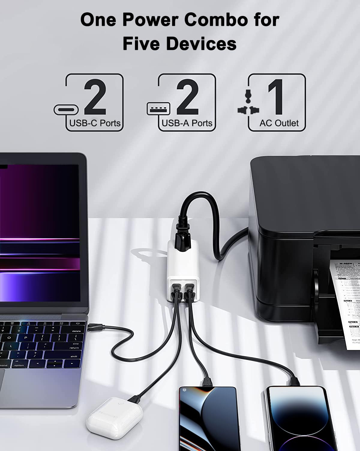 Hoteon Extension Cord, Extension Board with 65W PD & 60W QC USB Solts, 3 Pin Extension Cable with Universal Socket, Surge Protection for Laptop Charging, Desk, Home, Travel Use