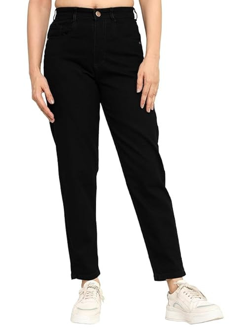 Women's Black High-Waisted Straight Jeans, Regular Fit