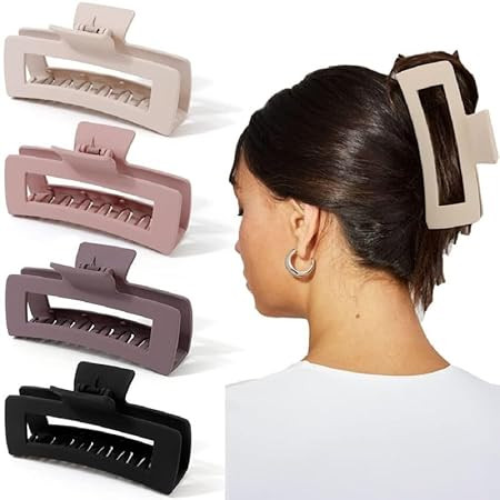 Elina 3 Pcs Jumbo Hair Clutcher Clips Extra Large Rectangle Claws For Thick Long Hair, Non-slip Tight Strong Grip Matte Color Big Oversized Barrette For Women,Girls Accessories (Assorted) - 3 Pcs