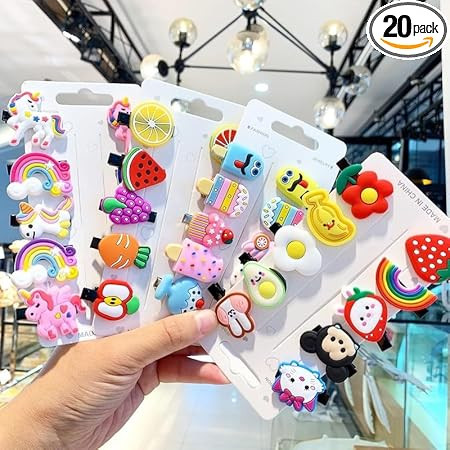 Elina Cute Kids Hair Clips Set Cartoon Emoji Doll for Girls (Multicolour, Pack of 20, Assorted) Rainbow Ice Cream Pin, Cute Smiley Accessories for Toddler Barrettes with Multi Design
