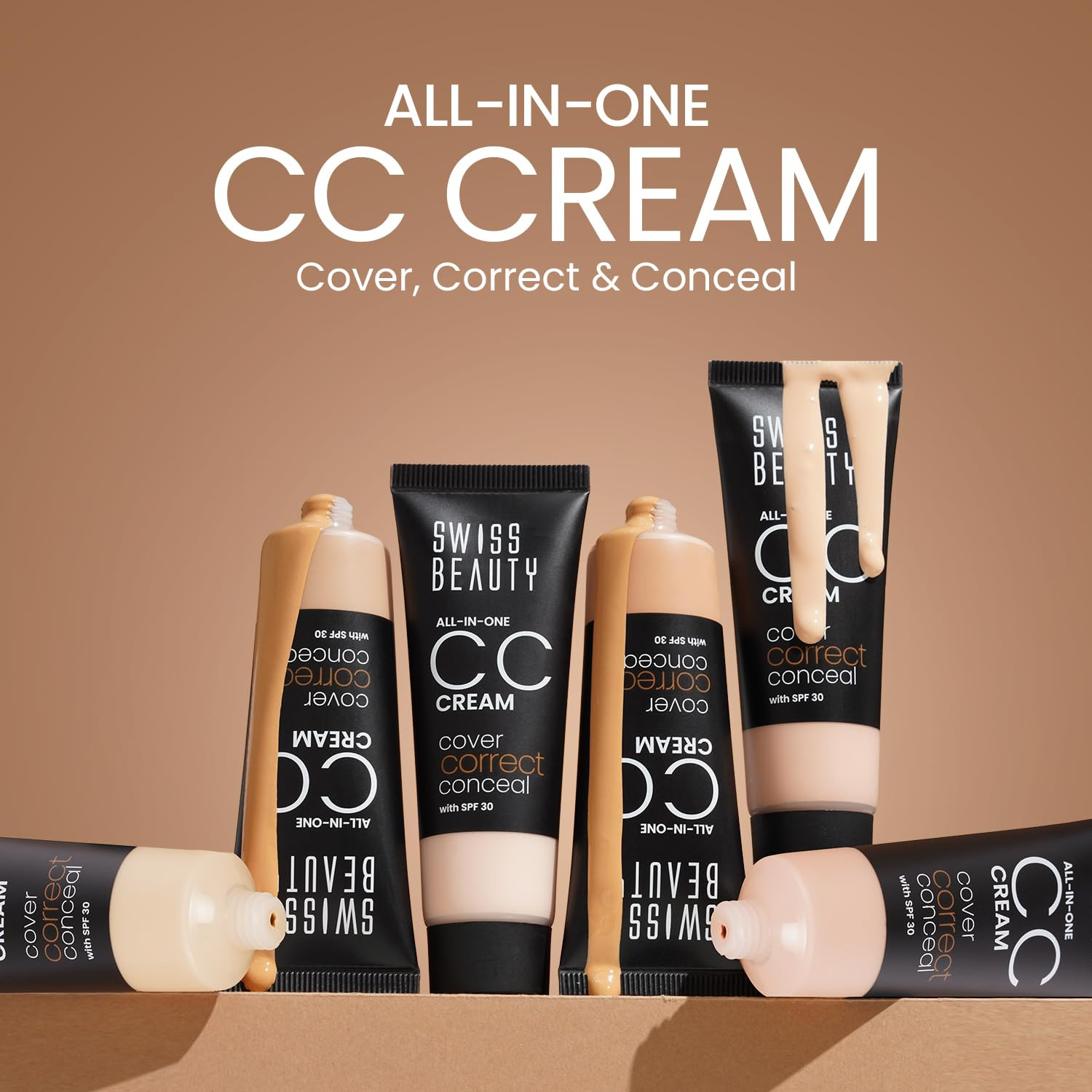 Swiss Beauty All-In-One Lightweight CC Cream with SPF 30 | Cover, Correct and Conceal | For Natural, Medium coverage | Shade- Light Beige, 25g |