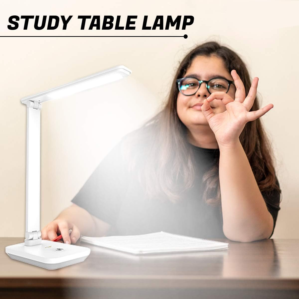 Amazon Brand - Umi LED Desk Lamp | 1200mAh Rechargeable Battery | 3 Light Modes | 360° Adjustable | Touch Sensor | Foldable & Eye-Caring Study Lamp for Home, Office & Kids' Desk (USB Charging, White)