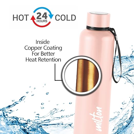 Milton Aura 1000 Thermosteel Bottle, 1.05 Litre, Beige | 24 Hours Hot and Cold | Easy to Carry | Rust & Leak Proof | Tea | Coffee | Office| Gym | Home | Kitchen | Hiking | Trekking | Travel Bottle Vis