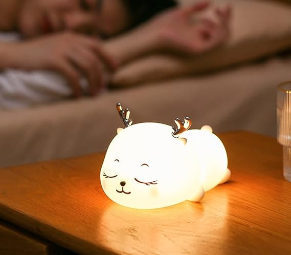 NYRWANA Night Lamp for Bedroom, Night Lamp for Kids, Cute Lamp, Light Lamp, Silicone Lamp, Lamp for Kids, Birthday Gifts, Valentine Gift for Girlfriend, Rechargeable, Deer Lamp (Multicolor)