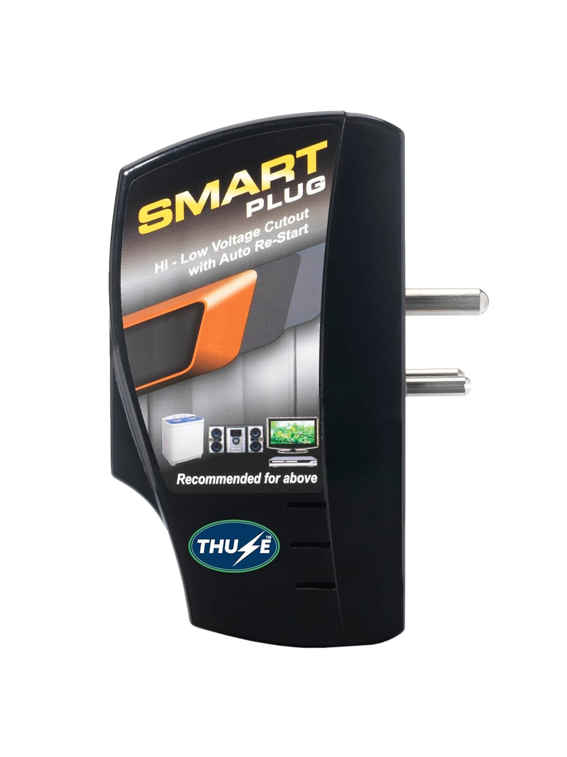 Smart Plug High Low Voltage Cutout/Protector Rated @ 16Amp with Surge Protection Upto 4000 Volts.SPWBG (Black)