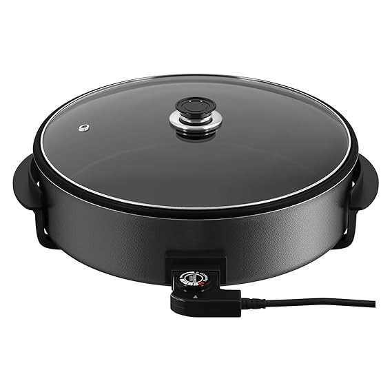 DailyDwell Non Stick Electric Multipurpose Cooker Pan Pizza Maker with Unbreakable Lid, 36 cm, Black Pizz